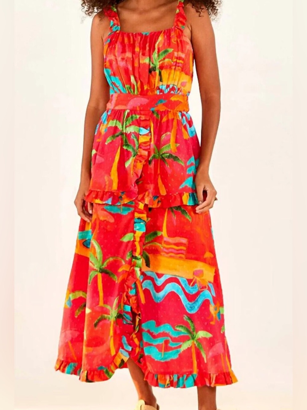 FARM RIO Ipanema Tropical Ruffle Midi Dress 
Size S Brand new